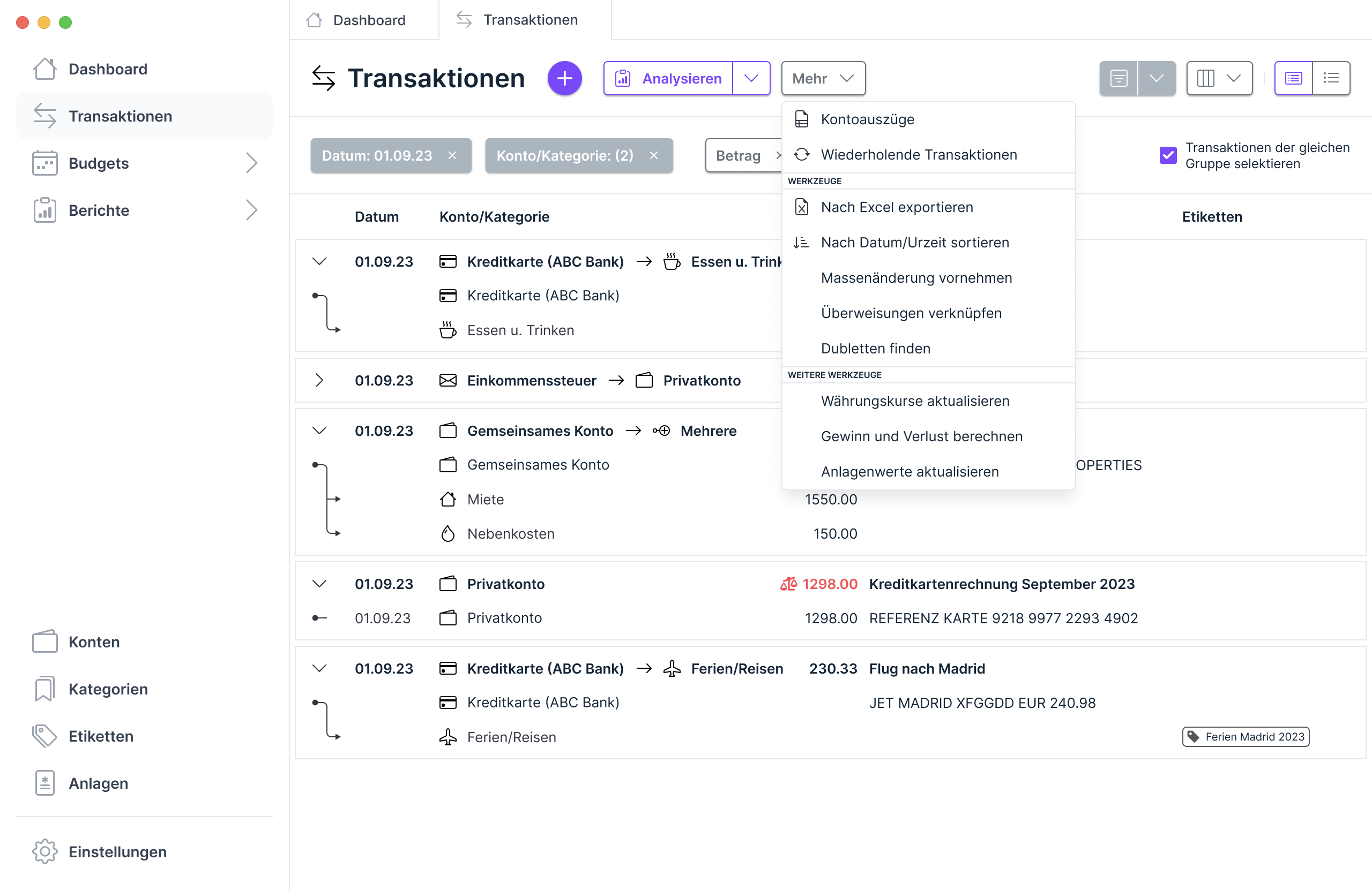 Sicht der Transaktionen